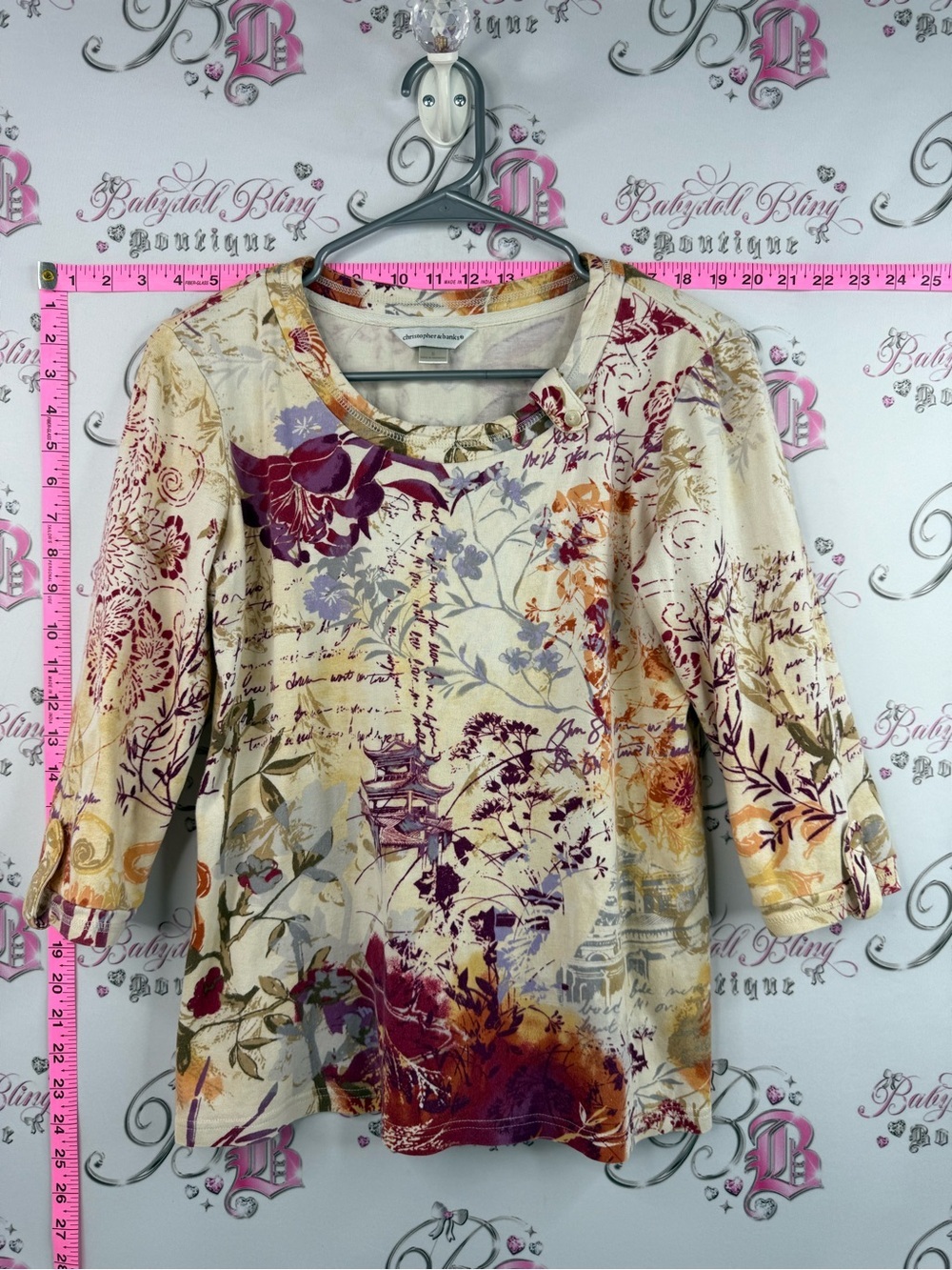Christopher & Banks shirt flowers magazine print Floral Print 3/4 Sleeve Top